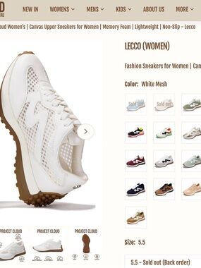 Project Cloud Lecco White Mesh Sneakers Womens Size 8 Lightweight Comfort Shoes